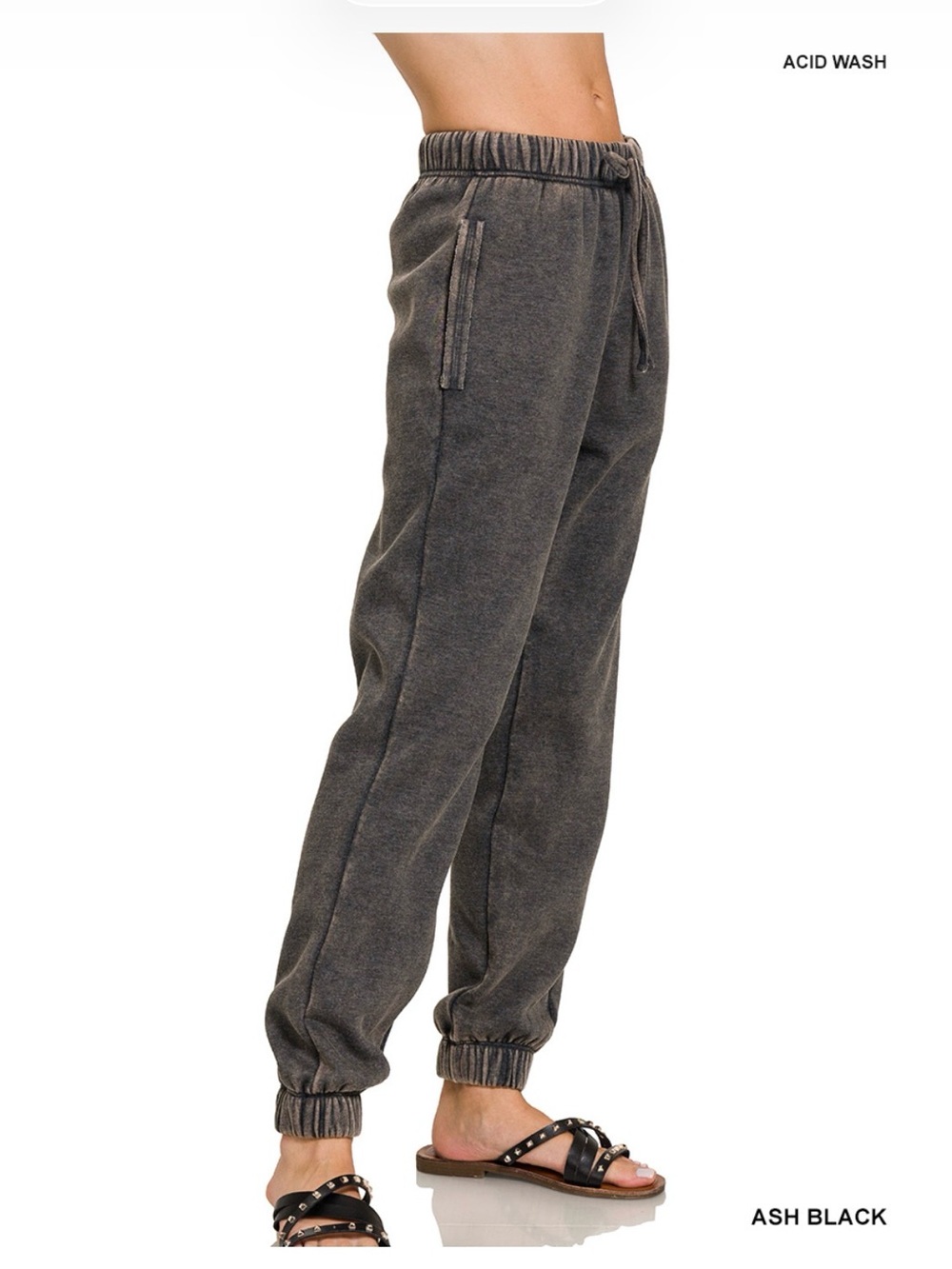 Women’s Ash Black Acid Wash Jogger Pants - Picture 2 of 3